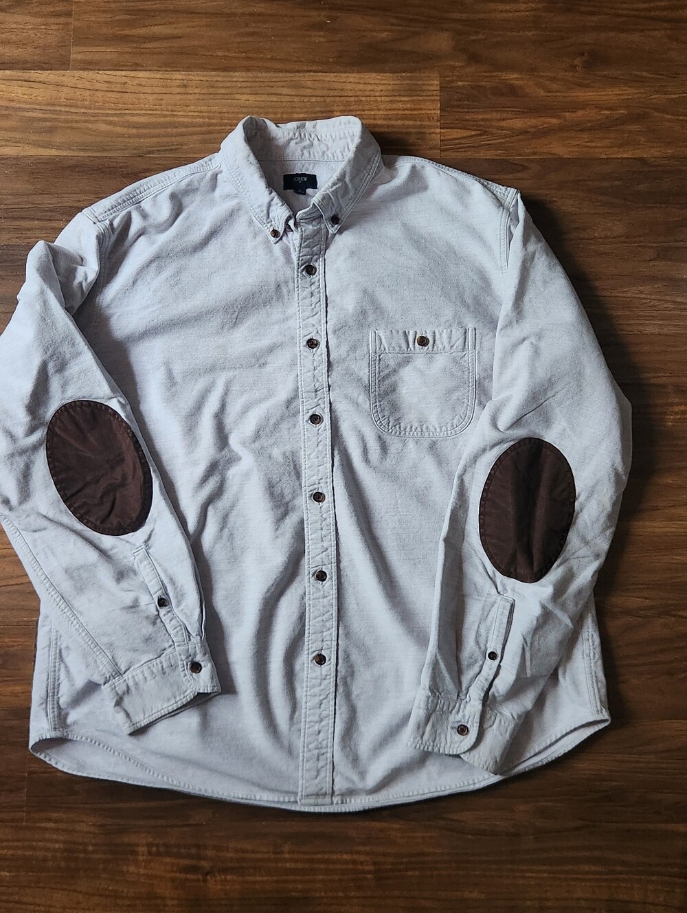 J.Crew XL Elbow Patch Button Down Shirt Gray 100% Cotton Heritage Preppy